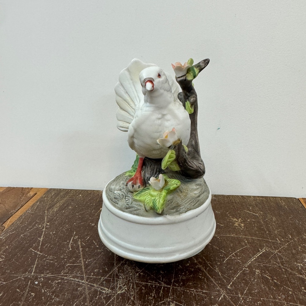 Vintage‎ Ceramic Turtle Dove Bird Music Box Edelweiss Taiwan